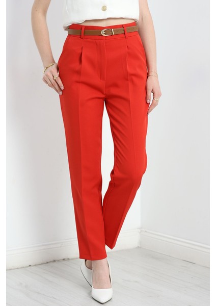 Kemerli Double Pantolon Kırmızı