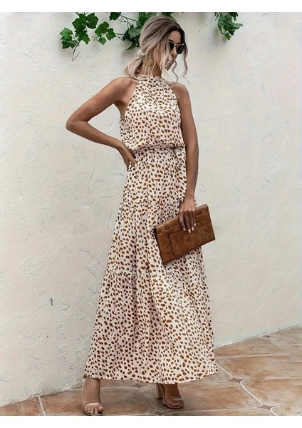 Kadın Daire Yakalı Beli Lastikli Desenli Süprem Elbise indirimleri