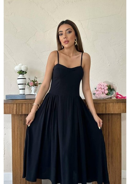 Miracotton Siyah Göğüs Kuplu Uzun Büzgülü Elbise modelleri