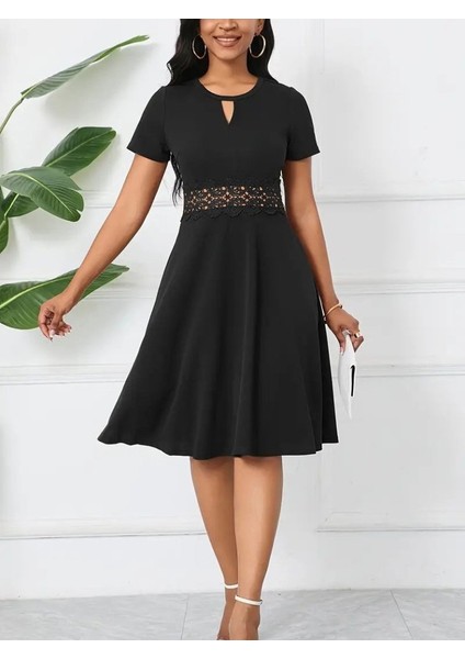 Kadın Kısa Kollu Yuvarlak Yaka Damla Detaylı Janjan Elbise indirimleri