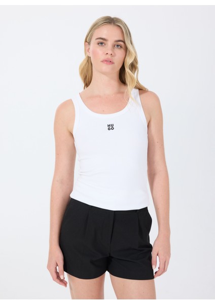 Bisiklet Yaka Düz Beyaz Kadın Atlet 50514489