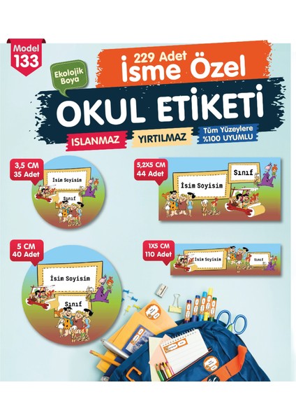 Okul Etiketi Kalem Defter Etiketi Özel Isim Yazılabilen Etiket Seti - Isim Etiketi OE133-T1230-OE133