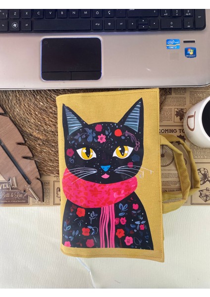 Minimalist Kedi Baskılı Kitap Çantası – 17X24 cm | Su Itici Kumaş | Duttdikim