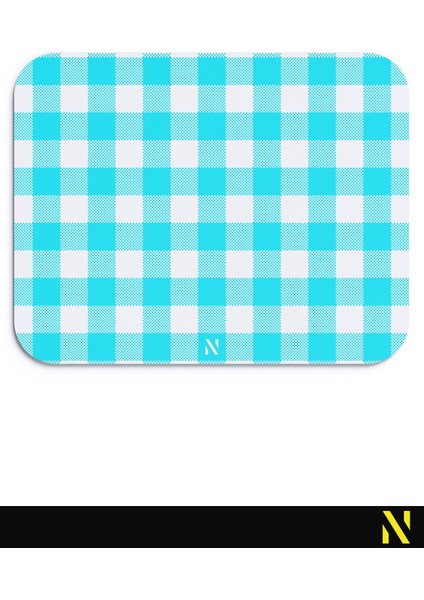 Turkuaz Ekose Pötikare Desenli Ergonomik Mouse Pad - 23 x 19 cm - Kaymaz Taban Ev ve Ofis Kullanımı Fare Altlığı Mousepad