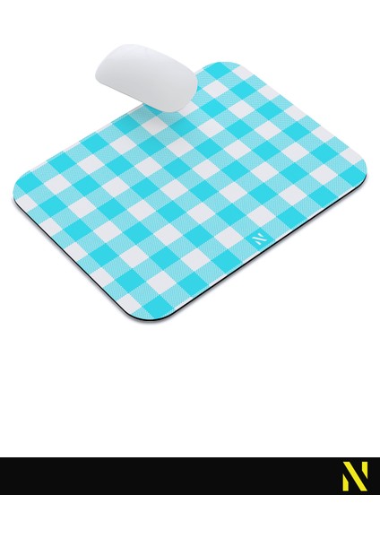 Turkuaz Ekose Pötikare Desenli Ergonomik Mouse Pad - 23 x 19 cm - Kaymaz Taban Ev ve Ofis Kullanımı Fare Altlığı Mousepad indirimleri