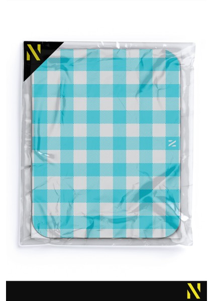Turkuaz Ekose Pötikare Desenli Ergonomik Mouse Pad - 23 x 19 cm - Kaymaz Taban Ev ve Ofis Kullanımı Fare Altlığı Mousepad