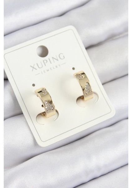 Xuping Zirkon Taşlı Desenli Halka Model Gold Renk Kadın Küpe