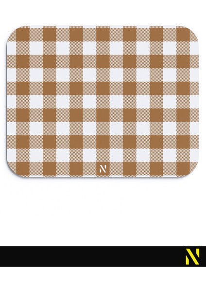 Kahverengi Ekose Pötikare Desenli Ergonomik Mouse Pad - 23 x 19 cm - Kaymaz Taban Ev ve Ofis Kullanımı Fare Altlığı Mousepad