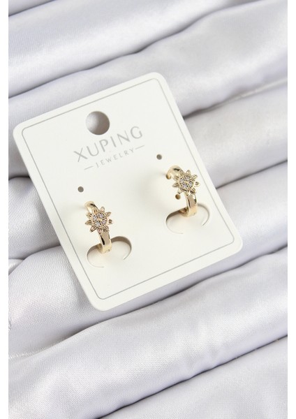 Xuping Zirkon Taşlı Çiçek Model Gold Renk Kadın Küpe