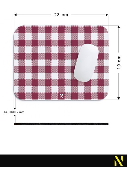 Bordo Ekose Pötikare Desenli Ergonomik Mouse Pad - 23 x 19 cm - Kaymaz Taban Ev ve Ofis Kullanımı Fare Altlığı Mousepad