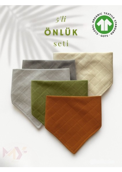 5 Adet Müslin %100 Organik Pamuklu Mama & Salya Önlüğü Bebek Fuları Çift Çıtçıtlı