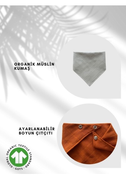 5 Adet Müslin %100 Organik Pamuklu Mama & Salya Önlüğü Bebek Fuları Çift Çıtçıtlı