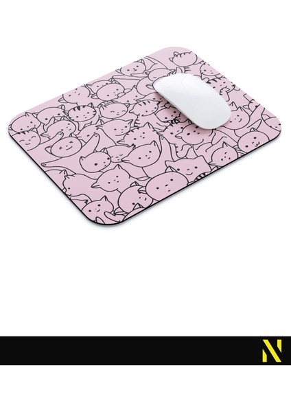 Sevimli Kediler Pembe Mouse Pad - 23 cm x 19 cm - Kaymaz Taban Ev ve Ofis Kullanımı Fare Altlığı Mousepad