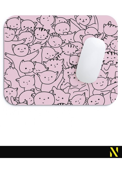 Sevimli Kediler Pembe Mouse Pad - 23 cm x 19 cm - Kaymaz Taban Ev ve Ofis Kullanımı Fare Altlığı Mousepad
