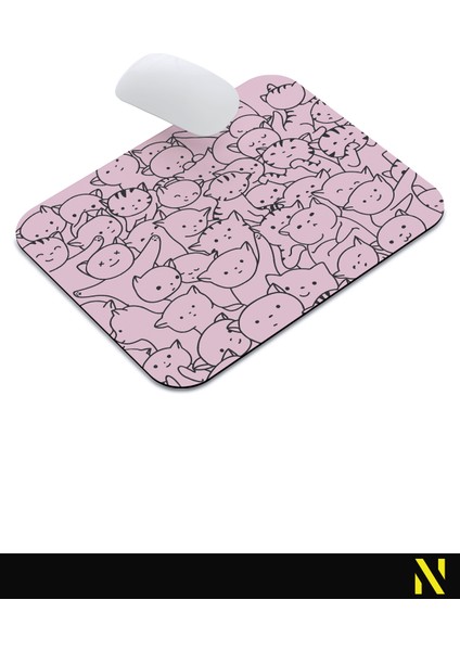 Sevimli Kediler Pembe Mouse Pad - 23 cm x 19 cm - Kaymaz Taban Ev ve Ofis Kullanımı Fare Altlığı Mousepad