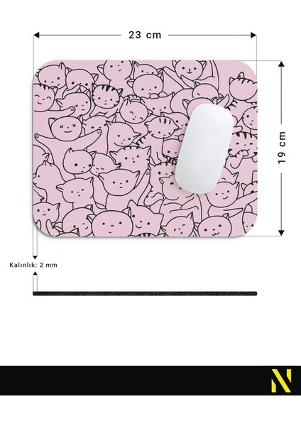 Sevimli Kediler Pembe Mouse Pad - 23 cm x 19 cm - Kaymaz Taban Ev ve Ofis Kullanımı Fare Altlığı Mousepad