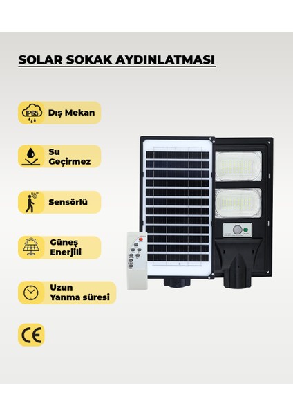 100W Solar Sokak Aydınlatması 6500K (Beyaz Işık)
