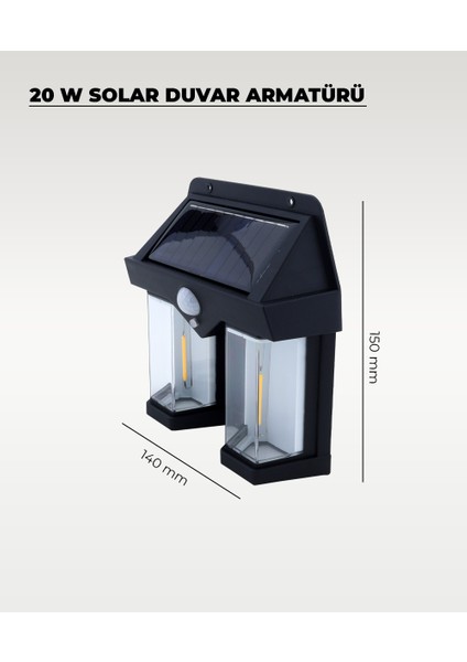 20W Sensörlü Solar Aplik 3200K (Sarı Işık) fiyatları