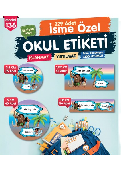 Okul Etiketi Kalem Defter Etiketi Özel Isim Yazılabilen Etiket Seti - Isim Etiketi OE136-T1233-OE136