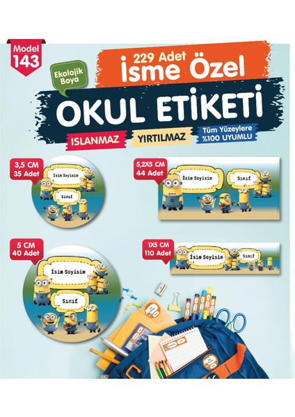 Okul Etiketi Kalem Defter Etiketi Özel Isim Yazılabilen Etiket Seti - Isim Etiketi OE143-T1240-OE143