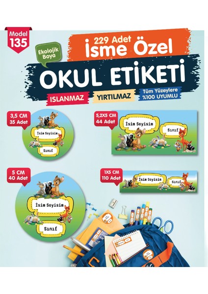 Okul Etiketi Kalem Defter Etiketi Özel Isim Yazılabilen Etiket Seti - Isim Etiketi OE135-T1232-OE135 fiyatları