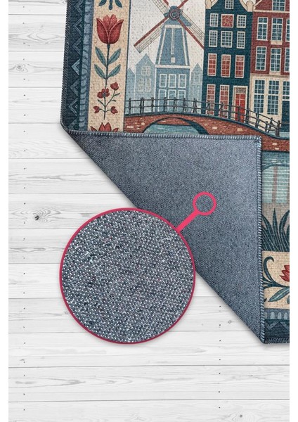 Şehirlerde Amsterdam Temalı Dijital Baskılı Yıkanabilir Pamuk Tabanlı Şehir Temalı Halı modelleri