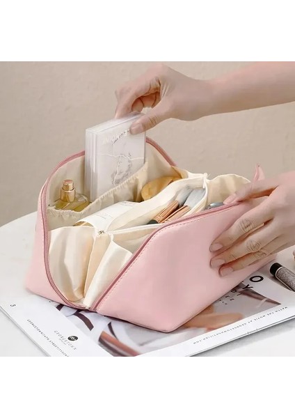 Taşınabilir Pu Saklama Kozmetik Çantası Büyük Kapasiteli Basit Yastık Çanta Bayanlar Seyahat Su Geçirmez Tuvalet Çantası (Yurt Dışından)