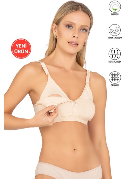 Kompedan 428 Kadın Pamuklu Esnek Rahat Balensiz Telsiz Dolgusuz Boş Kap Lohusa Emzirme Sütyeni