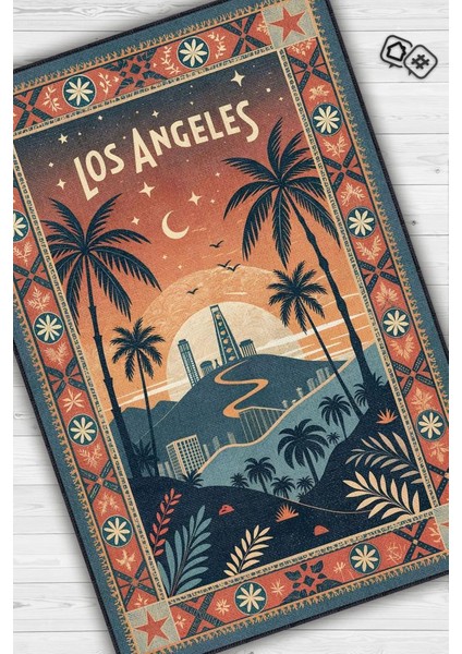 Şehirlerde Los Angeles Temalı Dijital Baskılı Yıkanabilir Pamuk Tabanlı Halı fiyatları