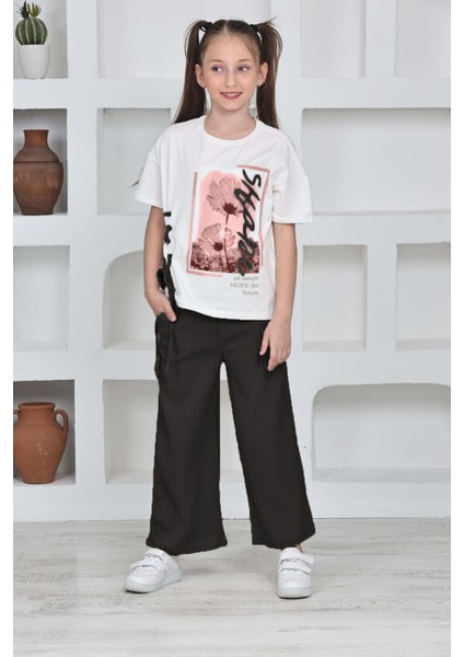 Kız Çocuk Viskon Kumaş 2 Li Takım PANTOLON-TIŞÖRT-AÜT-2012