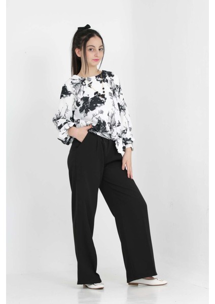 Kız Çocuk 2'li Alt Üst Takım Pantolon-Gömlek Çiçek Desenli Bayramlık KOMBIN-AÜT-2006 indirimleri