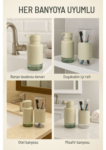 2'li Pratik Sıvı Sabunluk ve Diş Fırçalık Seti Taş Gri