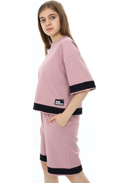Kız Çocuk %100 Pamuk Oversize Yarım Kol Şortlu Alt-Üst Eşofman TAKIM-AÜT-2009 modelleri