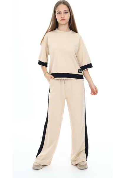 Kız Çocuk %100 Pamuk Oversize Yarım Kol Alt-Üst Eşofman TAKIM-AÜT-2008