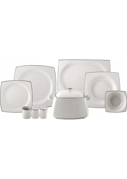 Talia Fine Cream 60 Parça 12 Kişilik Yemek Takımı Platin Kare