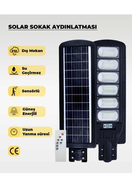 300W Solar Sokak Aydınlatması 6500K (Beyaz Işık)