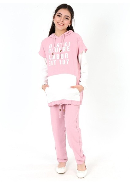 Kız Çocuk Aerobin Kumaş Kapüşonlu Kanguru Cep Uzun Kol Alt Üst Tunik TAKIM-AÜT-2002