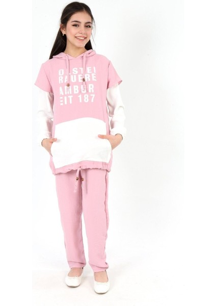 Kız Çocuk Aerobin Kumaş Kapüşonlu Kanguru Cep Uzun Kol Alt Üst Tunik TAKIM-AÜT-2002 fırsatları