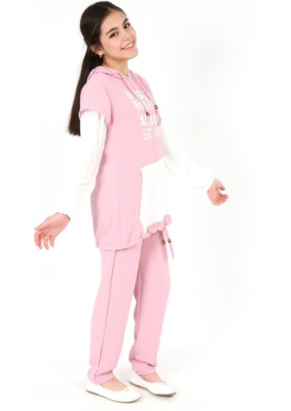 Kız Çocuk Aerobin Kumaş Kapüşonlu Kanguru Cep Uzun Kol Alt Üst Tunik TAKIM-AÜT-2002 indirimleri