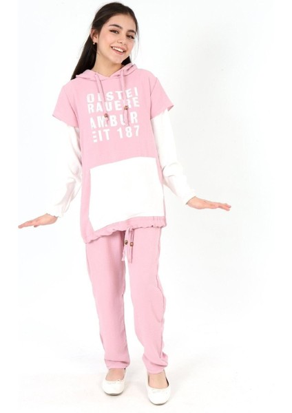 Kız Çocuk Aerobin Kumaş Kapüşonlu Kanguru Cep Uzun Kol Alt Üst Tunik TAKIM-AÜT-2002