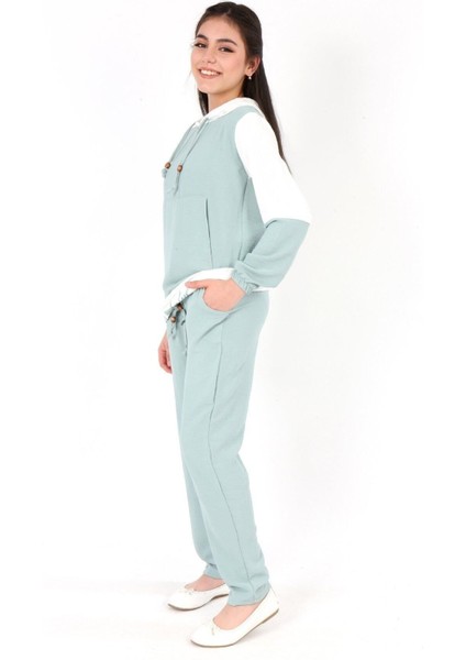 Kız Çocuk Aerobin Kumaş Kapüşonlu Kanguru Cep Uzun Kol Alt Üst Tunik TAKIM-AÜT-2003 fiyatları