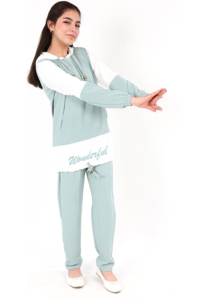 Kız Çocuk Aerobin Kumaş Kapüşonlu Kanguru Cep Uzun Kol Alt Üst Tunik TAKIM-AÜT-2003 fırsatları