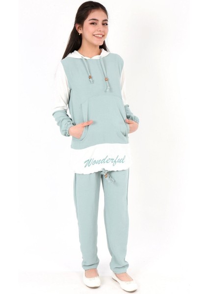 Kız Çocuk Aerobin Kumaş Kapüşonlu Kanguru Cep Uzun Kol Alt Üst Tunik TAKIM-AÜT-2003 indirimleri