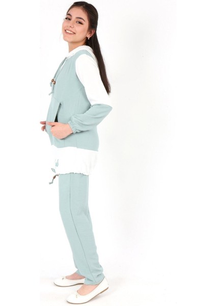 Kız Çocuk Aerobin Kumaş Kapüşonlu Kanguru Cep Uzun Kol Alt Üst Tunik TAKIM-AÜT-2003