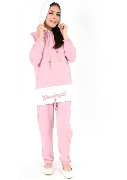 Kız Çocuk Aerobin Kumaş Kapüşonlu Kanguru Cep Uzun Kol Alt Üst Tunik TAKIM-AÜT-2003 fırsatları