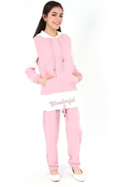 Kız Çocuk Aerobin Kumaş Kapüşonlu Kanguru Cep Uzun Kol Alt Üst Tunik TAKIM-AÜT-2003 indirimleri