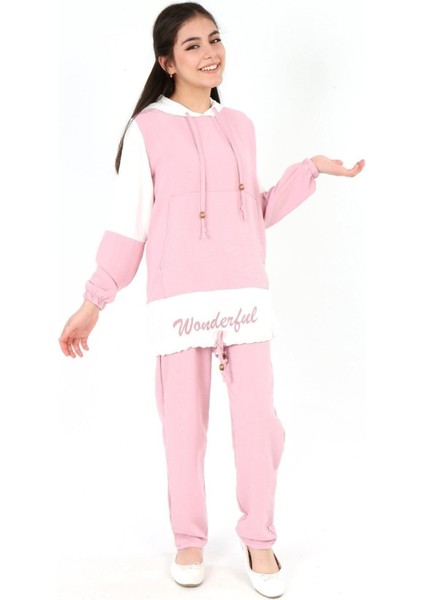 Kız Çocuk Aerobin Kumaş Kapüşonlu Kanguru Cep Uzun Kol Alt Üst Tunik TAKIM-AÜT-2003