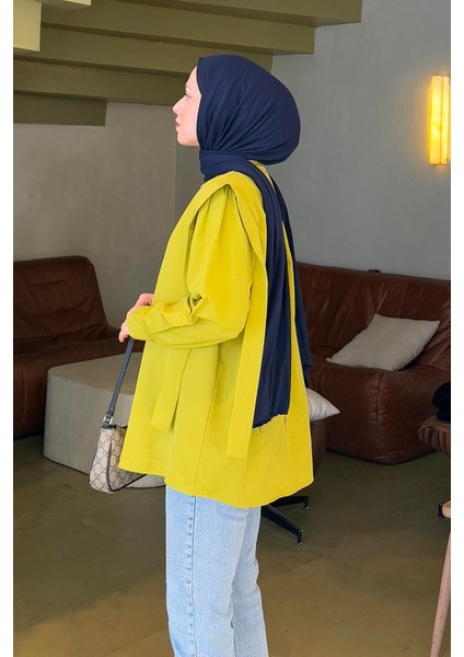 Omuz Vatka Detaylı Tesettür Gömlek Yağ Yeşili fiyatları