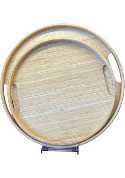 Yuvarlak Bambu Servis Tepsisi, 2'li Set