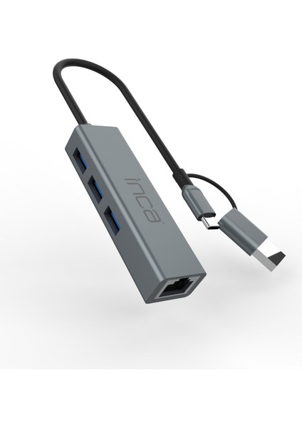 IUTP-03TX USB 3.0 3 Portlu Hub ve Gigabit Ethernet Adaptörü | 10GBPS Veri Aktarımı | RJ45 1000MBPS | Type-C 3.1 | Bilgisayar, Notebook, Tablet ve Cep Telefonu Uyumlu | Isıya Dayanıklı Yapı